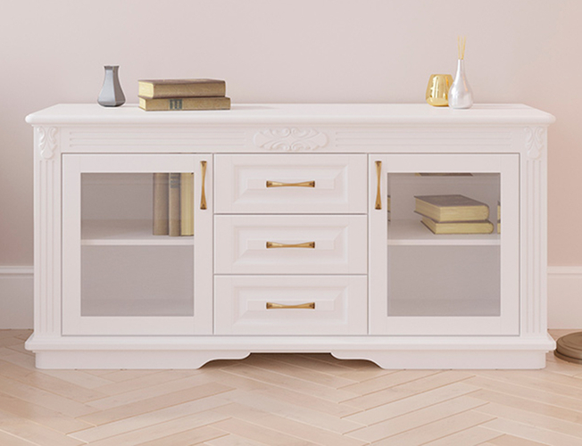 Комод Греденция Палермо 3 ящика со стеклом